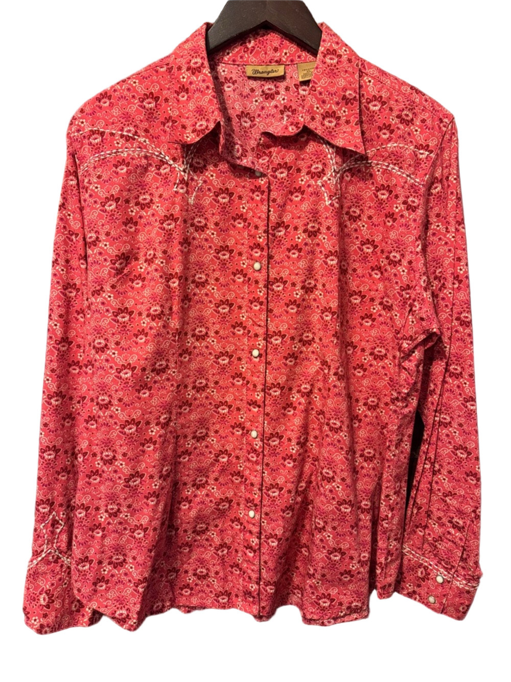 Wrangler Pink-Red Floral Western Snap-Down Shirt Size XL
